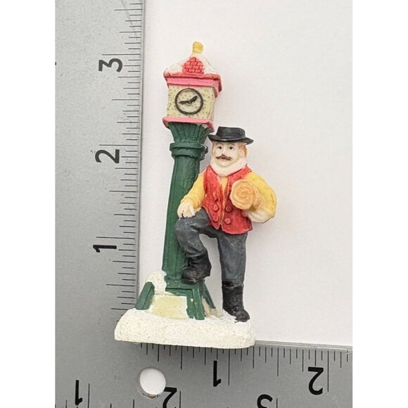 Vintage Christmas Village Figurine Street Clock with Waiting Man Snow Covered - Picture 3 of 7